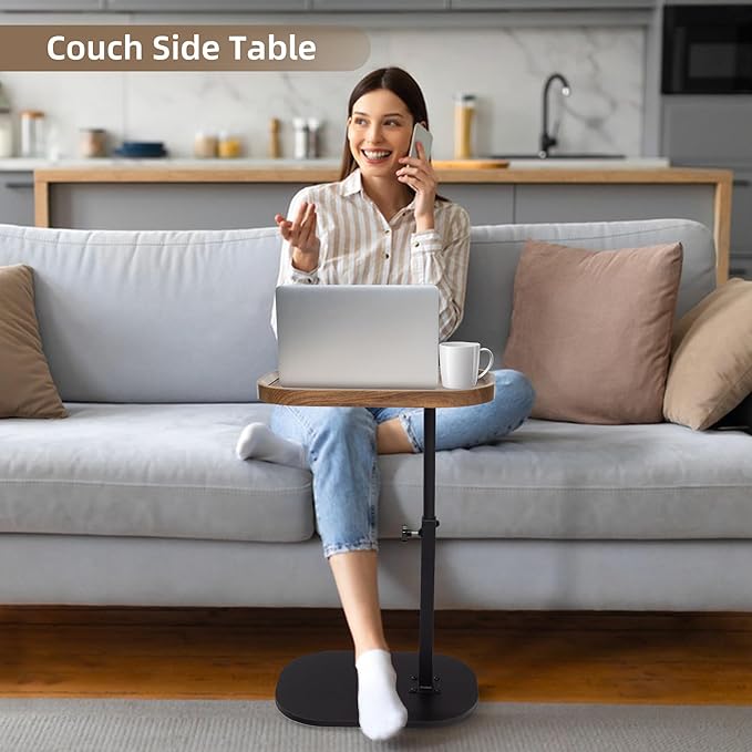 Aoligrace Nightstands Set of 2 Adjustable Height, 360°Swivel C Shaped End Table for Couch Sofa, Walnut Bed Side Table for Living Room Bedroom College Dorm