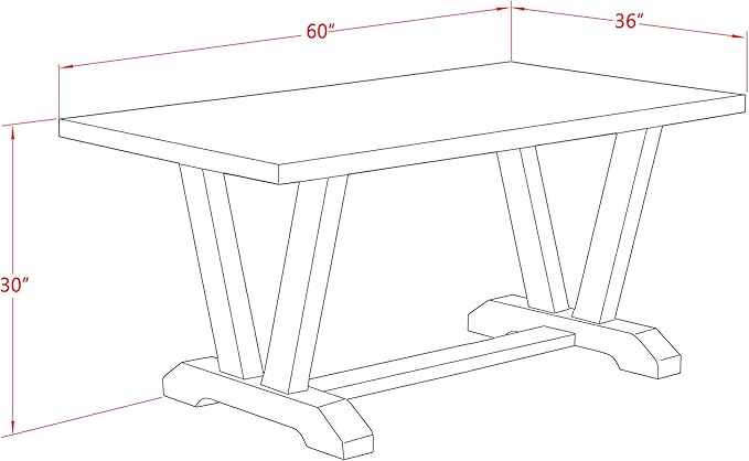 East West Furniture V696DR124-7 7 Piece Dining Table Set Consist of a Rectangle Dining Room Table with V-Legs and 6 Black Color Linen Fabric Upholstered Chairs, 36x60 Inch, Multi-Color
