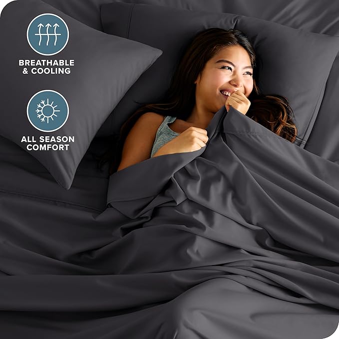 Bare Home Short Queen Sheet Set - 1800 Ultra-Soft Microfiber - Double Brushed - Deep Pockets - Easy Fit - 4 Piece Set - Bed Sheets (Short Queen, Forged Iron Grey)