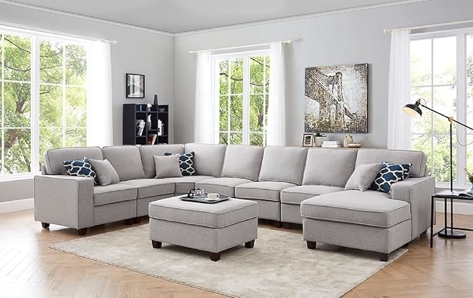 Devion Furniture Meridian Sectional Modular Sofa with Ottoman for Living Room, Apartment, Bedroom, Office, Dorm