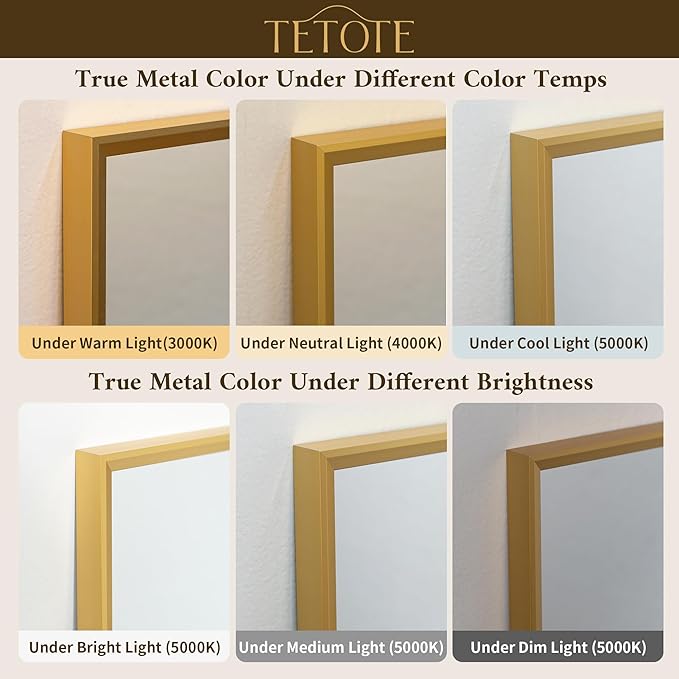 TETOTE Brushed Gold Mirror Beveled Frame 72" x 36" Large Brass Gold Rectangle Bathroom Vanity Wall Mirror for Over Sink, Modern Farmhouse, Tempered Glass, Shatterproof, Stronger Frame