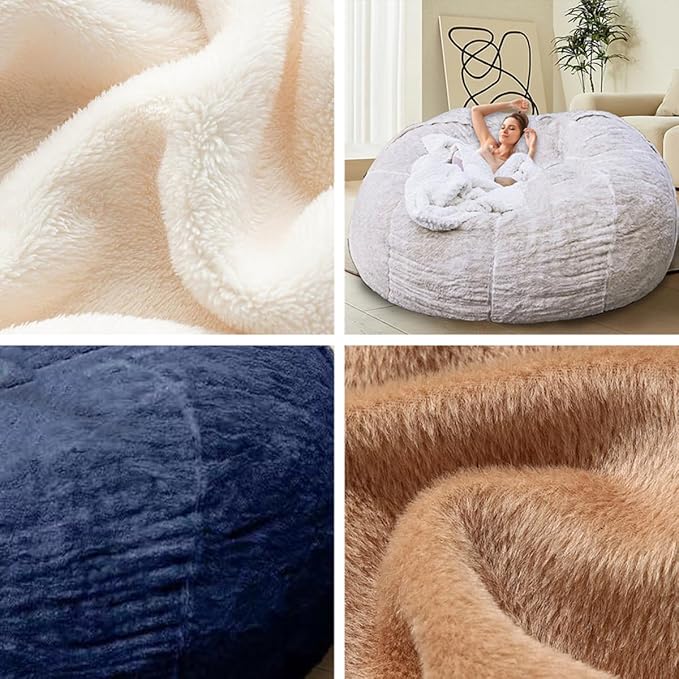 Bean Bag Chair for Adults Kids Without Filler Comfy Giant Round Lazy Sofa Chair Cover Floor Chair Cover for Bedroom Living Room, 7FT, Light Blue