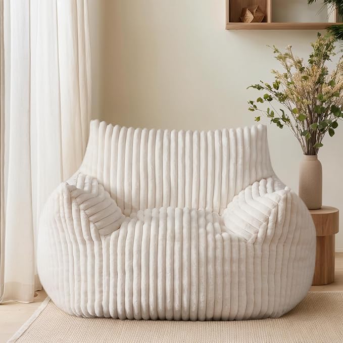 Oversized Bean Bag Chair for Adults, Giant Comfy Plush Boneless Bean Bag Couch with Filler for Kids - Reading Chair for Living Room, Bedroom & Dorm, Single Accent Chair Floor Lounger, Beige