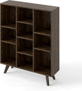 Manora Rustic Brown 10 Cube Mid Century Modern Bookshelf, Wooden Storage Organizer with Open Shelves, Retro Bookcase for Living Room, Bedroom, Home Office