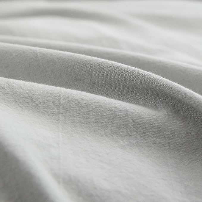 BESTOUCH Duvet Cover Set 100% Washed Cotton Linen Feel Super Soft Comfortable Chic Lightweight 3 PCs Home Bedding Set Solid Northern Droplet Grey King