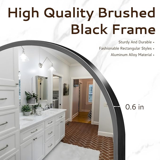 Arched Wall Mirror 20"X30", Black Bathroom Vanity Mirror with Frosted Metal Frame, Modern Farmhouse Mirror Wall Mounted, Curved Arch Design for Bedroom, Living Room & Home Decor