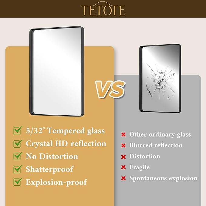 TETOTE Black Mirror 48 x 24 Vanity Mirrors for Wall Decor Matte Black Bathroom Mirrors, Tempered Glass, Modern Farmhouse Wall Mounted Mirror for Decorative(Horizontal/Vertical)