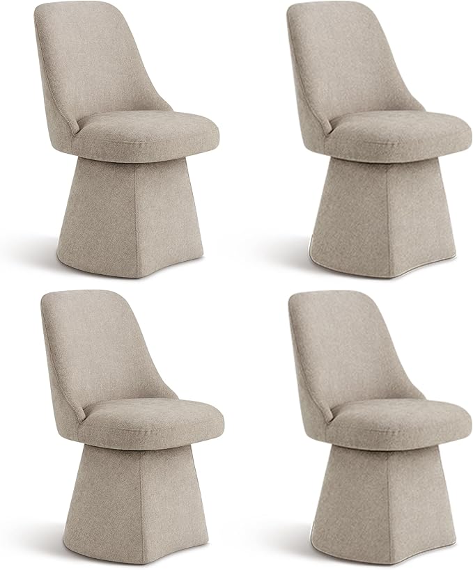 Swivel Dining Chair Mid Century Modern DeskChair High Back Upholstered Linen Fabric SideChair for Kitchen Diningroom Bedroom,Khaki,4 Box