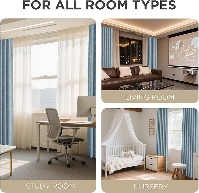 Joydeco 100% Blackout Curtains for Bedroom - Natural Linen Curtains 42" W x 96" L Long, Thermal Insulated 2 Panels Light Blocking Drapes, Rod Pocket & Back Tabs, Darkening Privacy for Living Room