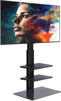 FITUEYES Swivel Floor TV Stand with Mount for TVs 37 43 50 55 60 65 70 75 Inch LCD LED Flat/Curved Screens Universal Swivel Televisions TV Mount Stand for Bedroom Living Room Black Tempered Glass Base