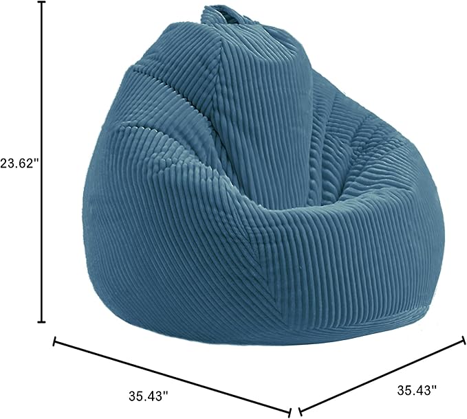 LPMOERA Bean Bag Chairs for Kids/Teen with Memory Foam Filling Bean Bag Sofa with Soft Corduroy Fabric BeanBag Chair for Living Room Bedroom College Dorm Reading Chair Blue