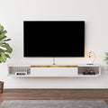 Floating TV Stand, 71'' Wall Mounted Entertainment Center TV Media Console, Floating Shelves with Door, Floating TV Cabinet Large Storage TV Bench for Living Room (White, 70.86IN)