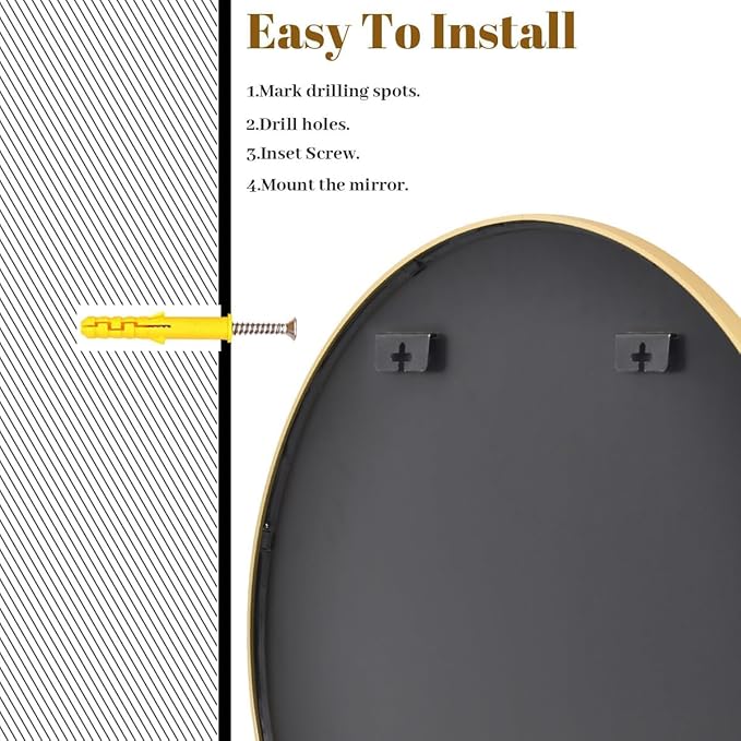 Black Round Bathroom Mirror, 42 inch Large Circle Wall Mounted Hanging Mirror with Simple Modern Circular Metal Frame for Hallway, Entryway, Living Room, Gold Frame