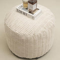 Round Stuffed Pouf Ottoman for Foot Rest, Storage Ottoman Pouf Foot Stool Cushion, Faux Fur Poufs with Foam Chunk Filling, 26 X 18 Inch Floor Chair for Living Room Bedroom Home Decor, Beige