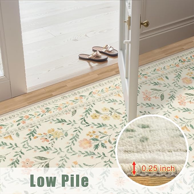 8x10 Area Rugs for Living Room: Floral Washable Rug Vintage Large Soft Boho Non-Slip Carpet Indoor Floor Stain Resistant Carpets for Bedroom Dining Room Farmhouse Nursery Home Office Beige/Multi