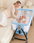 3 in 1 Baby Bassinet, Bedside Crib with Breathable Mesh, Bassinet Bedside Sleeper with Wheels, Mosquito Net, Storage Basket, 6 Height Adjustable, Easy to Fold, Dark Black