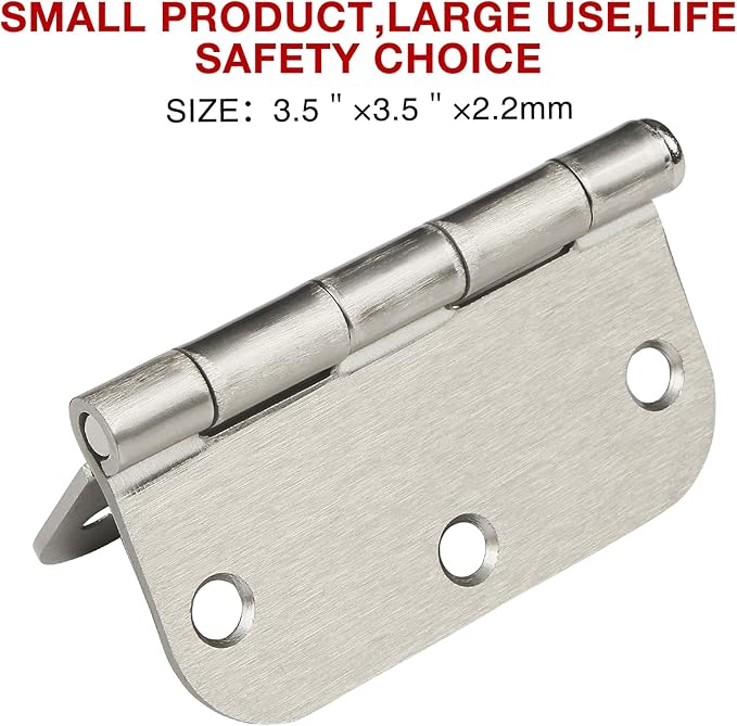 48 Pack Interior Door Hinges Brushed Nickel 3.5 Inch x 3 1/2" Rounded 5/8" Radius 3 ½"Satin Iron Bifold Residential Hinge for French Style Slab Single/Double Doors Hardware Kit Living/Bed Room