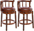 Cow top Leather Wooden Bar Stools, 360 Degree Swivel Bar Height Chair with Backs for Home Kitchen Counter, Morden Chair Barstools (Brown 2pcs, Counter Height-Seat Height 26”)