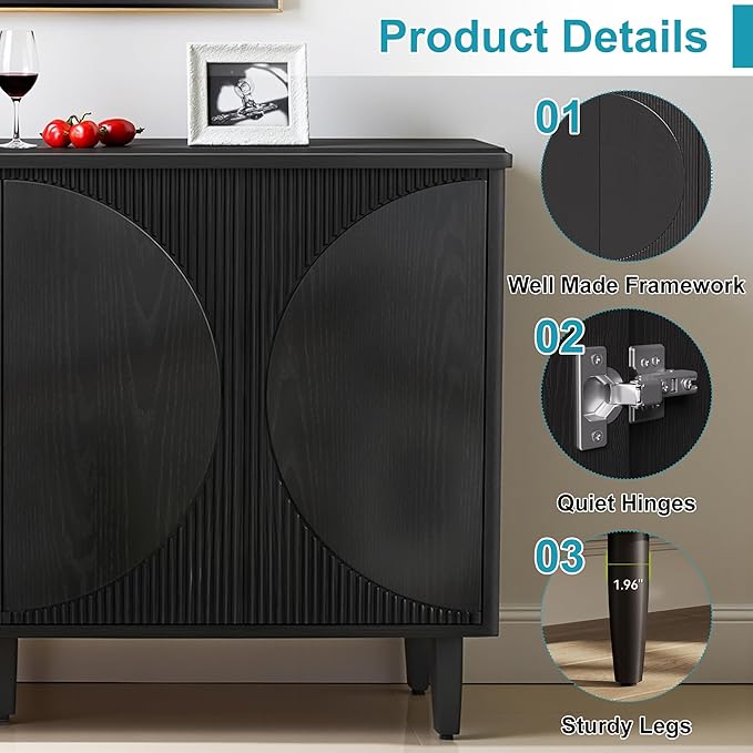 59.4" Sideboard Buffet Cabinet with Storage, Kitchen Buffet Storage Cabinet with Doors & Shelves, Modern Sideboard for Living Room, Kitchen, Hallway, Black