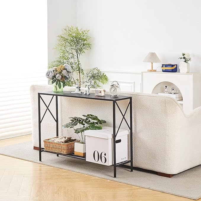 Wimarsbon Console Table,Multifunctional Sofa Side Table with Shelves,Behind Couch TV Tables with Metal Frame,Accent Display Stand for Hallway,Entrance (41.9" 2-Layer Black Frame)