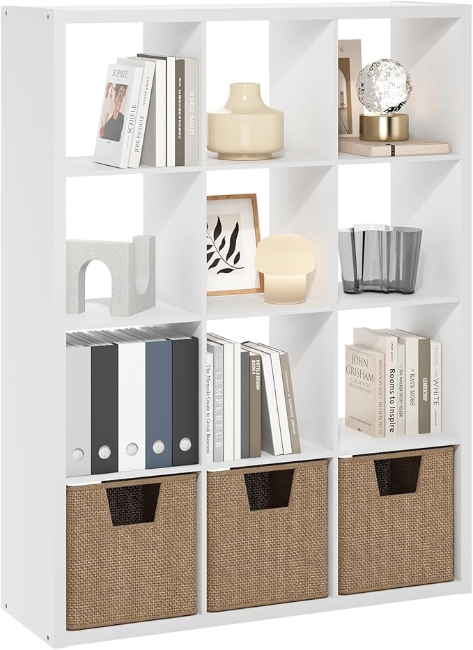Furinno Cubicle Open Back Decorative Cube Storage Organizer, 12-Cube, White