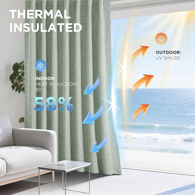 Joydeco 100% Blackout Curtains for Bedroom - Natural Linen Curtains 42" W x 108" L Long, Thermal Insulated 2 Panels Light Blocking Drapes, Rod Pocket & Back Tabs, Darkening Privacy for Living Room