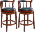 Cow top Leather Wooden Bar Stools, 360 Degree Swivel Bar Height Chair with Backs for Home Kitchen Counter, Morden Chair Barstools (Dark Blue 2pcs, Counter Height-Seat Height 26”)