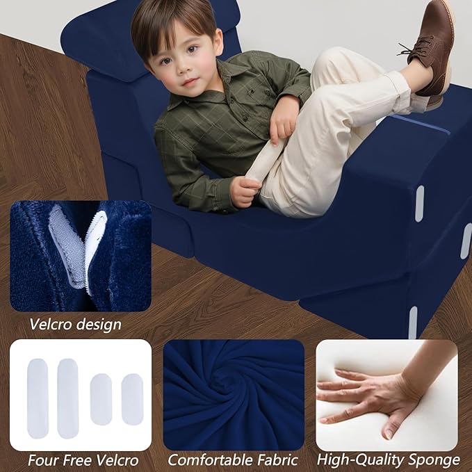 MeMoreCool Foam Climbing Toddler Couch, Modular Kids Sofa with Slide & Stair, Convertible Baby Couch for Playroom, Sectional Furniture for Crawling, Climbing, and Kids’ Play