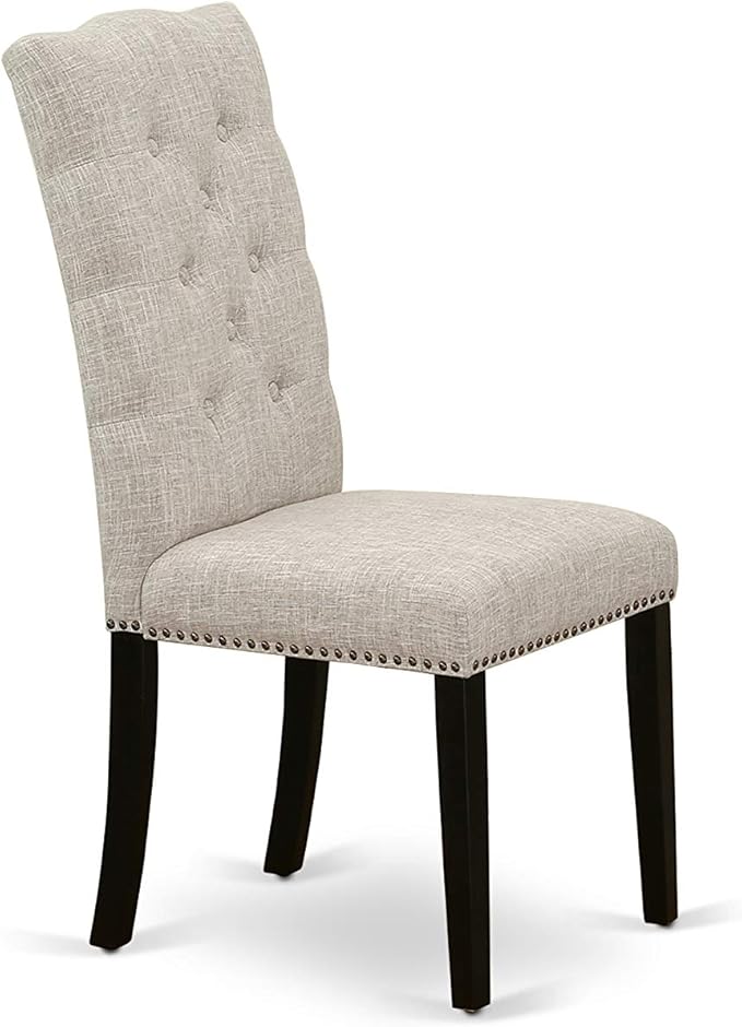 East West Furniture X627EL635-7 7 Piece Dining Table Set Consist of a Rectangle Dining Room Table with X-Legs and 6 Doeskin Linen Fabric Upholstered Chairs, 40x72 Inch, Multi-Color