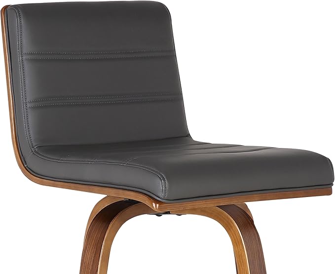 Armen Living Vienna Mid-Century Modern 30" Bar height Barstool Faux Leather Wood Finish, Grey/Walnut