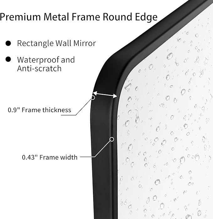 36"x36" Bathroom Wall Mirror with Matte Black Metal Frame & HD Glass, Copper-Free Mirrors Modern Rectangle Round Corner Framed Vanity Mirror - Horizontal or Vertical Installation