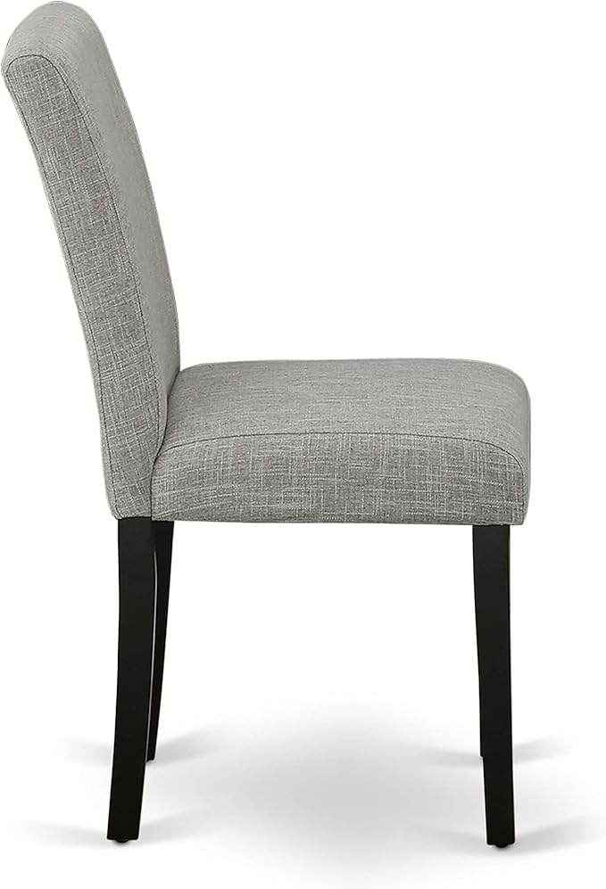 East West Furniture LGAB7-BLK-06 7 Piece Dining Room Table Set Consist of a Rectangle Wooden Table with Butterfly Leaf and 6 Shitake Linen Fabric Upholstered Chairs, 42x84 Inch, Black
