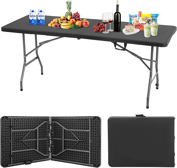 BestOffice Outdoor Folding Camping Table Plastic Table Portable Square Height Dining Table Perfect for Picnics,Parties,Party and Camping,Black