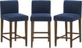 CHITA Counter Height Bar Stools Set of 3, 27" H Seat Height Upholstered Barstools, Fabric in Midnight Blue