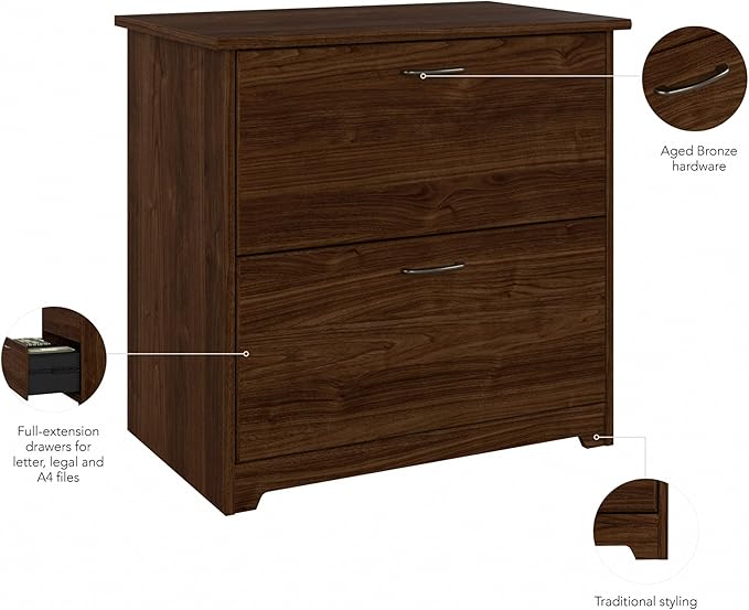 Bush Furniture Cabot 2 Drawer Lateral File Cabinet in Modern Walnut, Home Office Chest for Letter, Legal, and A4-size Document Storage