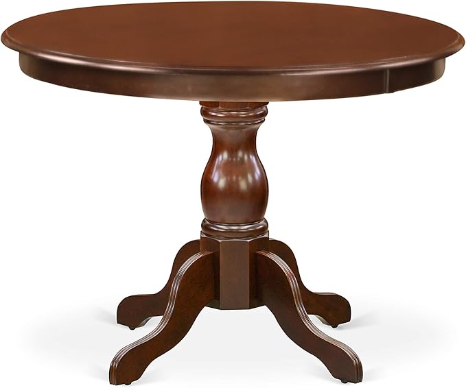 East West Furniture HBDA3-MAH-W 3 Piece Modern Dining Table Set Contains a Round Wooden Table with Pedestal and 2 Dining Chairs, 42x42 Inch, Mahogany