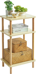 IBUYKE 3-Tier Side Table, Solid Wood Tall End Table with Storage Shelves, Nightstand Bedside Table for Living Room Bedroom Office, No-Tool Assembly, Light Natural UWST003S