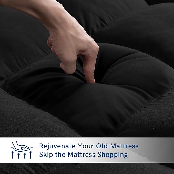 ELEMUSE Twin Black Mattress Topper for Back Pain, Extra Thick Mattress Pad Cover, Plush Soft Pillowtop with Elastic Deep Pocket, Overfilled Down Alternative Filling