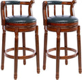 Cow top Leather Wooden Bar Stools, 360 Degree Swivel Bar Height Chair with Backs for Home Kitchen Counter, Morden Chair Barstools (Dark Blue 2pcs, Bar Height-Seat Height 29.5”)