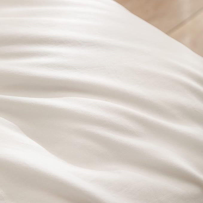 BESTOUCH Duvet Cover Set 100% Washed Cotton Linen Feel Super Soft Comfortable Chic Lightweight 3 PCs Home Bedding Set Solid Off White Cal King