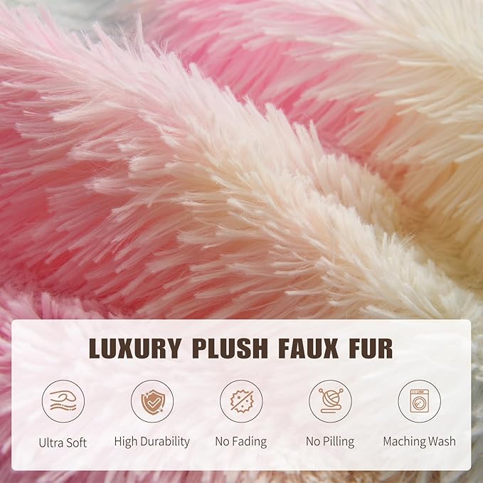 6FT Fur Comfy Bean Bag Cover for Living Room(No Filler), Big Fluffy Stuffed Animal Storage Bean Bag Chair Cover Rainbow, Furry Fuzzy Bean Bag Cover for Adults Kids Girls, Anti-Slip, Colorful
