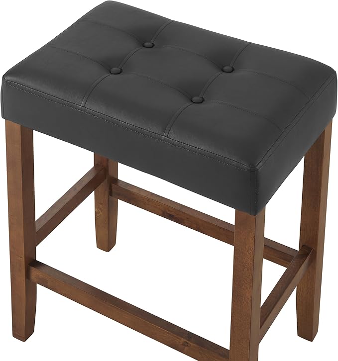 Alaterre Furniture Madison 25-Inch Bar Stool with Faux Leather Seat - Counter Height Stool for Kitchen Island or Bar - Backless Barstools (Walnut/Black)