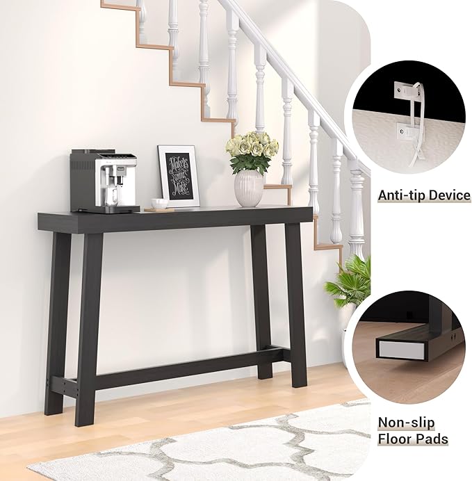 Bamboo Wood Entryway Table 47.2" Console Table, Narrow Sofa Table with Support Beam for Entrance, Hallway, Living Room, Bedroom, Foyer(Black)