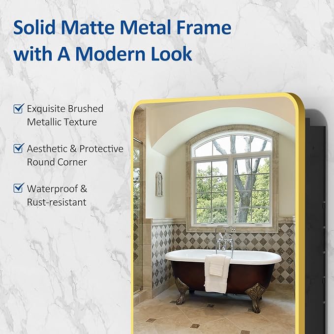 24x30 Inch Bathroom Medicine Cabinet with Mirror Gold Metal Framed Recessed or Surface Wall Mounted Mirrored Medicine Cabinets for Bathroom