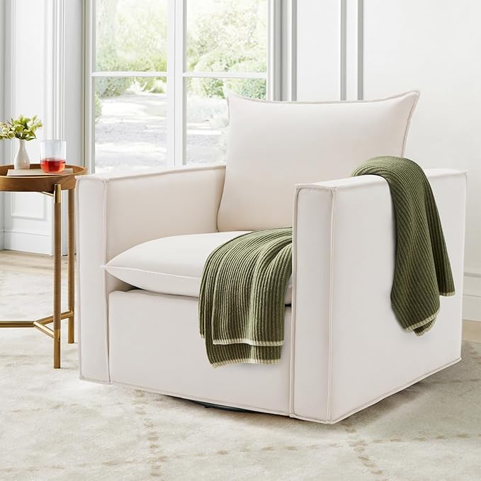 Swivel Accent Chair Set of 2,34'' Wide Upholstered Arm Chair with Plump Back Pillow, Modern Sofa Living Room Chair for Bedroom, Corner, Reading Nook-Classic Beige