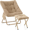 Comfy Saucer Chair for Adults, Foldable Living Room Chairs, Soft Faux Fur Lounge Chair for Bedroom, Reading Chairs, X-Large (Ottoman-Beige)