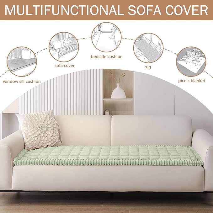 Smiry Couch Cover for Dogs Washable, Non Slip Fuzzy Pet Couch Covers for 3 Cushion Sofa Pet Friendly, Thick Soft Sofa Slipcovers Cushion Protector (Green, 27.6" x 59")