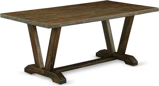 East West Furniture V777MZ748-9 9 Piece Modern Dining Table Set Includes a Rectangle Wooden Table with V-Legs and 8 Coffee Linen Fabric Upholstered Chairs, 40x72 Inch, Multi-Color