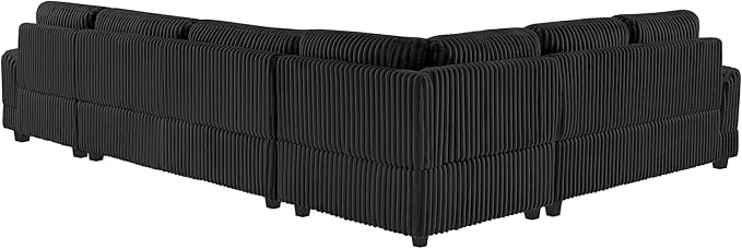 129" Oversized U Shaped Modular Sectional Sofa Couch for Living Room 7 Seater Plush Corduroy Upholstered Large Sofa Deep Seat Cloud Couch with Extra Wide Chaise Lounge and Detachable Thick Cushions