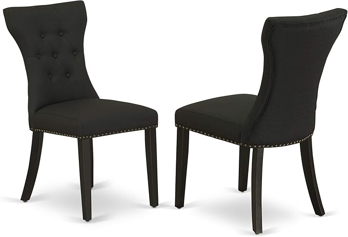 East West Furniture DLGA5-BLK-24 5 Piece Kitchen Table Set for 4 Includes a Round Dining Room Table with Dropleaf and 4 Black Linen Fabric Upholstered Chairs, 42x42 Inch, Black